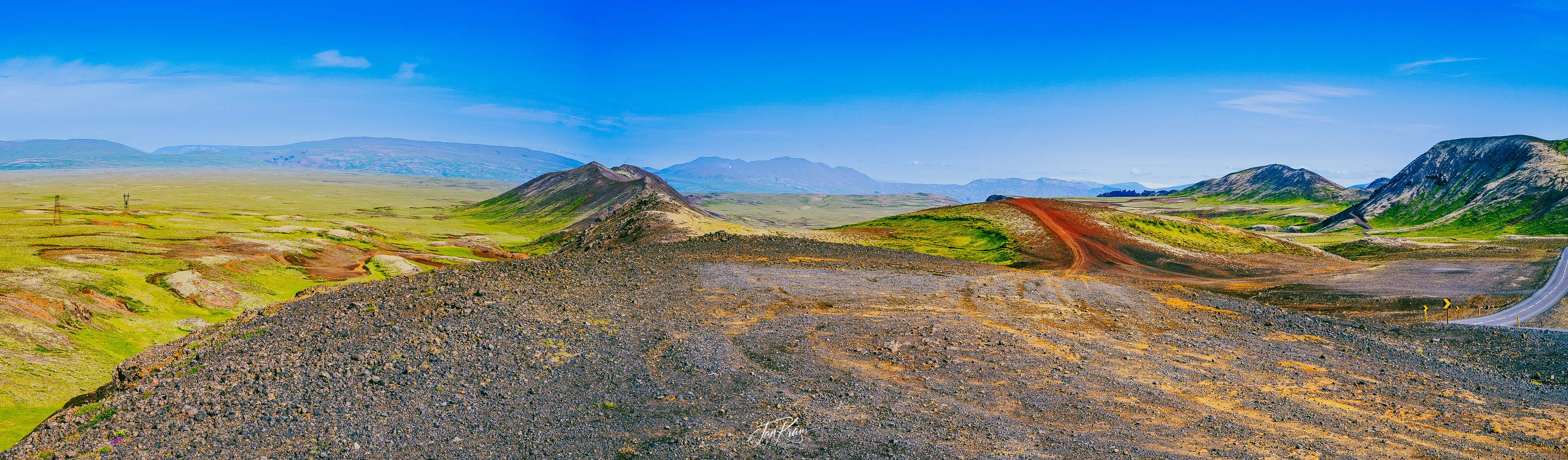 Stunning colours everywhere. This panoramic view was just taken from a random stop at road 435, west of Reykjavík, Iceland