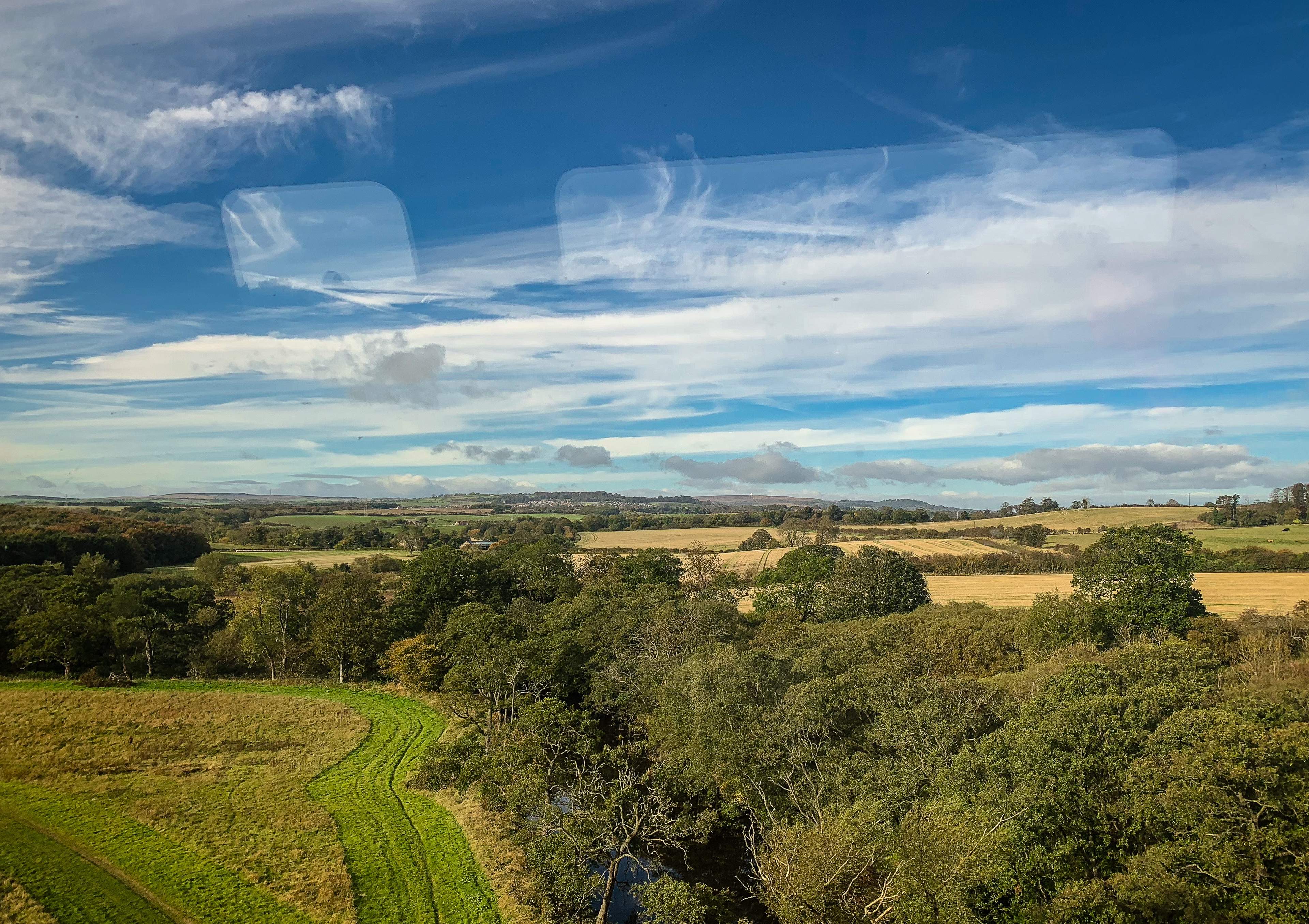 A view from a train window, running from London to Edinburgh