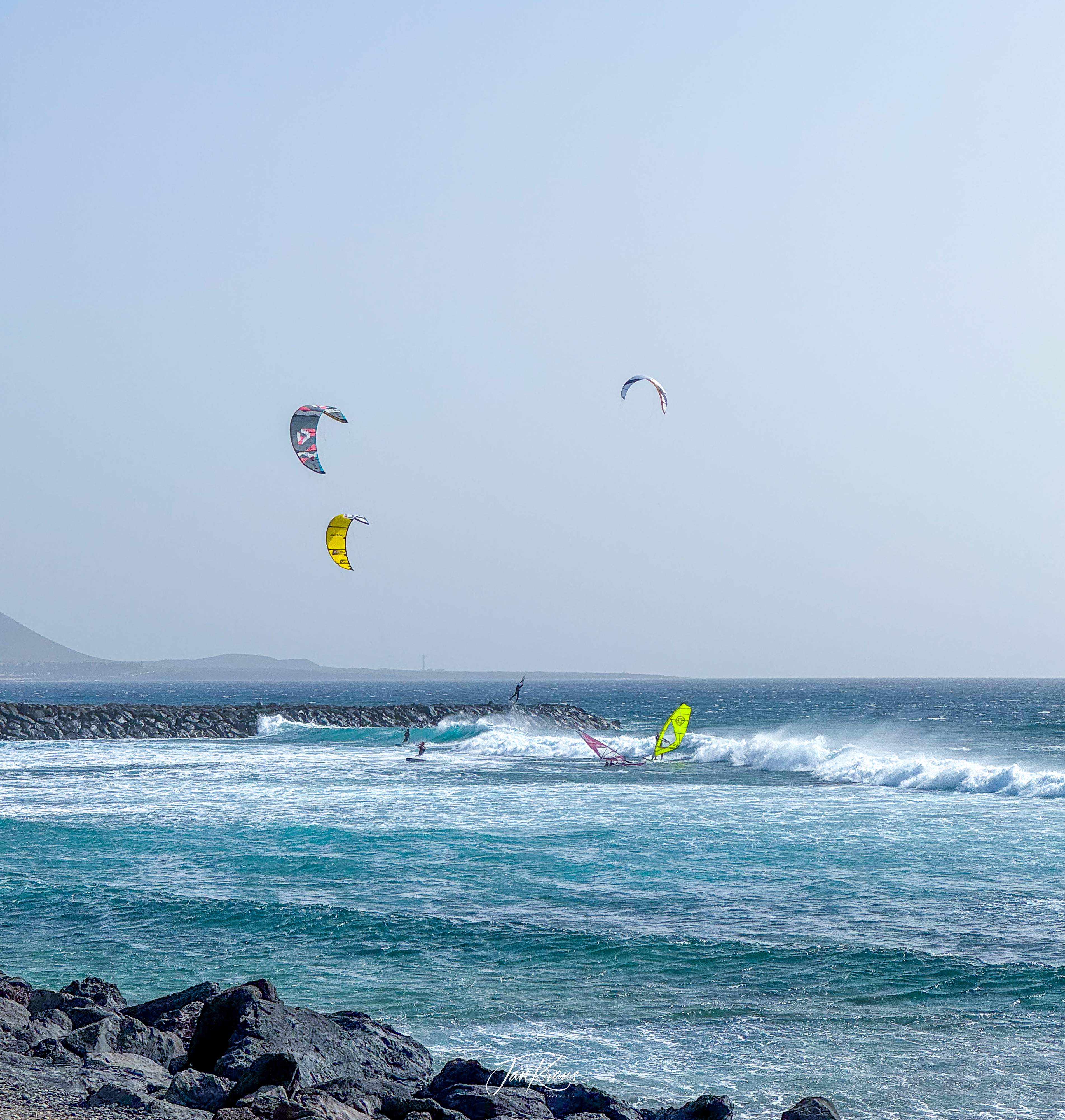 Windsurfing activities at the Playa de las Américas, Tenerife, Canary Islands, Spain