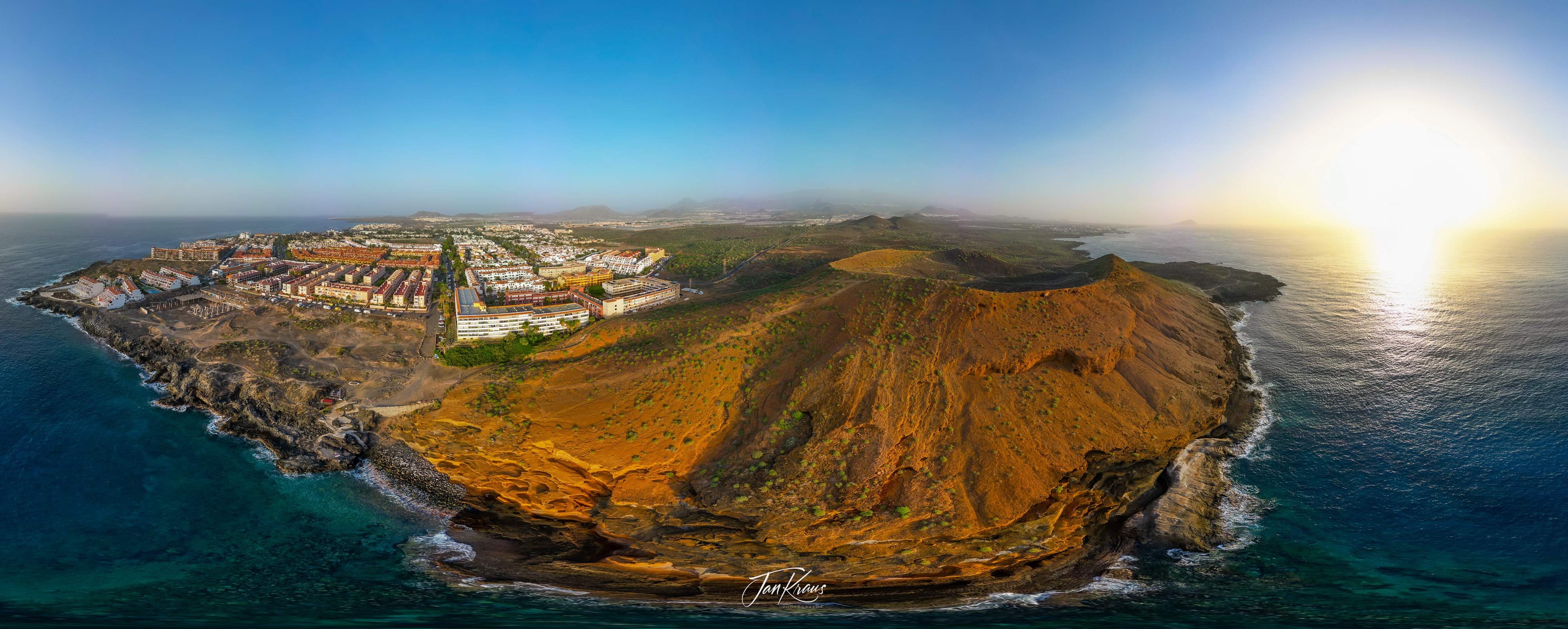A beautiful panorama of the sunrise, captured at Montaña Amarilla, Tenerife, Canary Islands, Spain